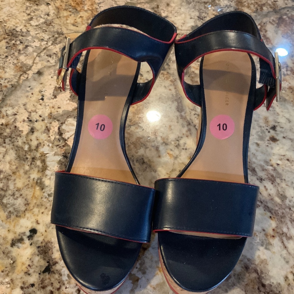 Tommy Hilfiger wedge, open toe, buckle strap, sandals